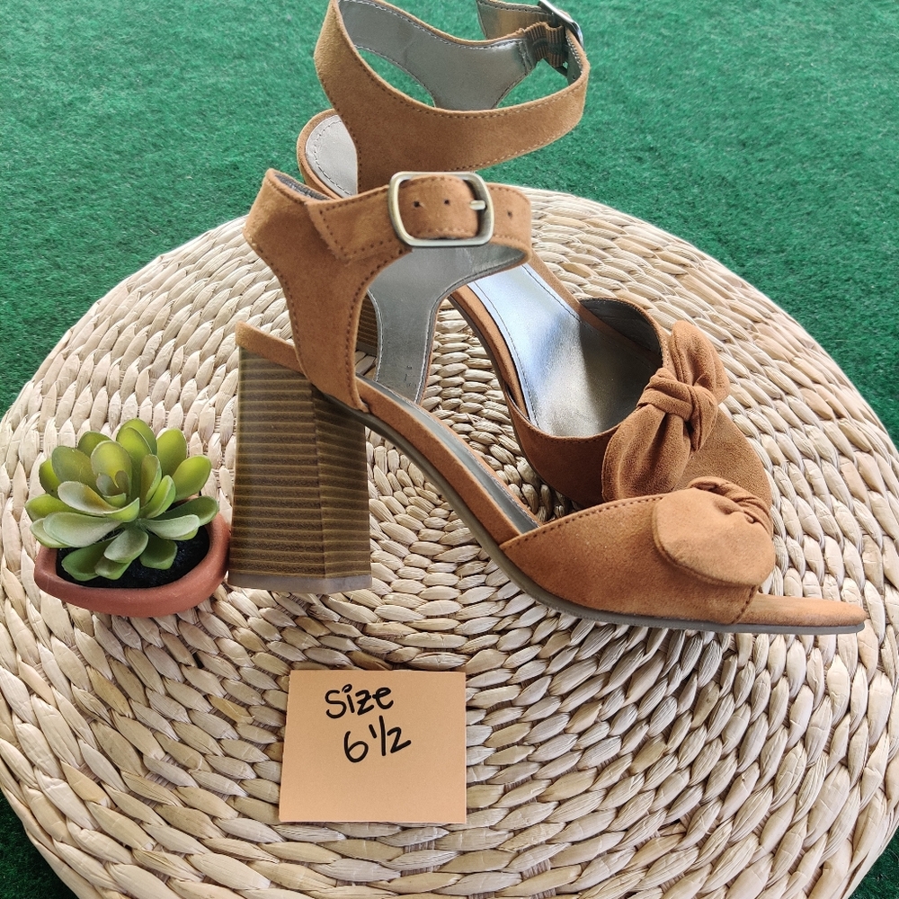 Brown shoes/open toe/ suede / chunky heal
